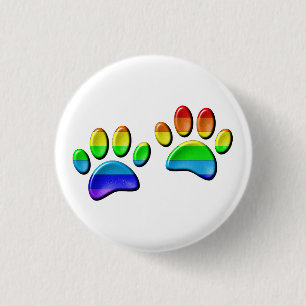 Bóton Redondo 2.54cm Faux 3D Rainbow Dog Paw Prints