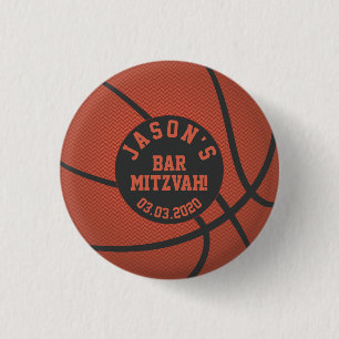 Bóton Redondo 2.54cm Favor do Bar de Basquete Negro Laranja Mitzvah