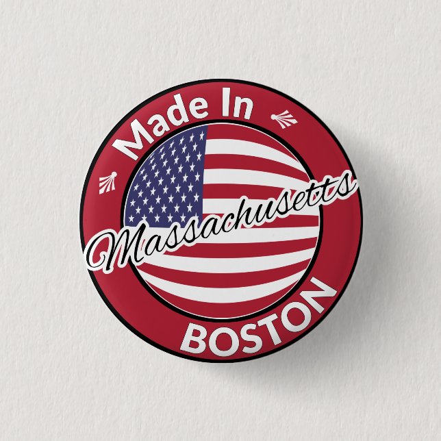Bóton Redondo 2.54cm Feito em Boston Massachusetts USA Flag (Frente)