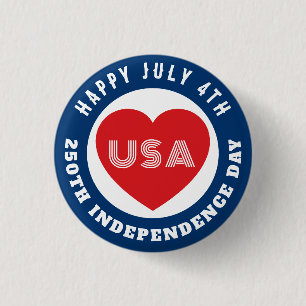Bóton Redondo 2.54cm Feliz 250º Dia da Independência 4 de julho Amor EU