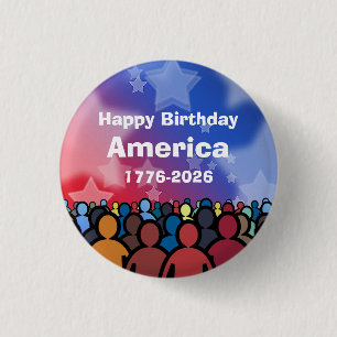 Bóton Redondo 2.54cm Feliz Aniversário América 1776 a 2026