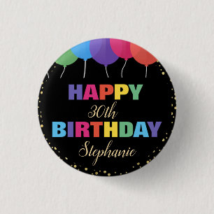 Bóton Redondo 2.54cm Feliz Aniversário Ano Personalizado Nome Balões Co
