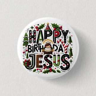 Bóton Redondo 2.54cm Feliz aniversário Jesus