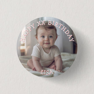 Bóton Redondo 2.54cm Feliz Aniversário Personalizado Foto Nome e Idade