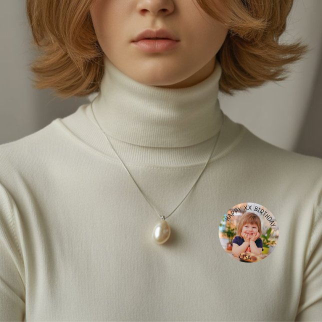 Bóton Redondo 2.54cm Feliz Aniversário Personalizado Nome e Idade da Fo (Criador carregado)