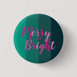 Bóton Redondo 2.54cm Feliz de Natal e Rosa Verde Brilhante