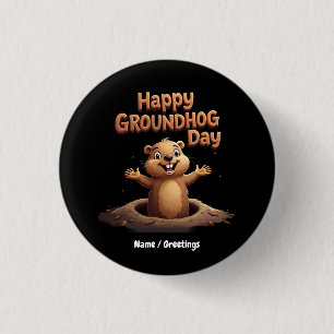 Bóton Redondo 2.54cm Feliz Dia da Marmota Celebra com Humor, Divertido
