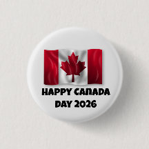 Feliz Dia do Canadá Botão Redondo de 1 Polegada