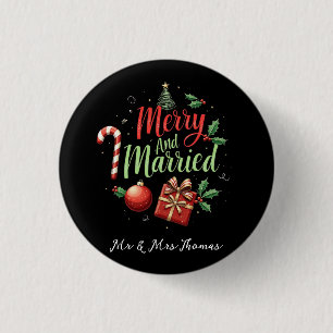 Bóton Redondo 2.54cm Feliz e casado celebrando seu primeiro Natal
