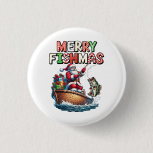 Bóton Redondo 2.54cm Feliz Fishmas Papai Noel Amantes de Pesca Fun Dive