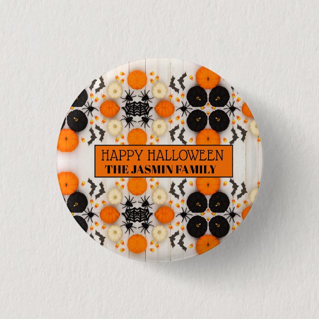 Bóton Redondo 2.54cm Feliz Halloween Abóbora Laranja (Frente)