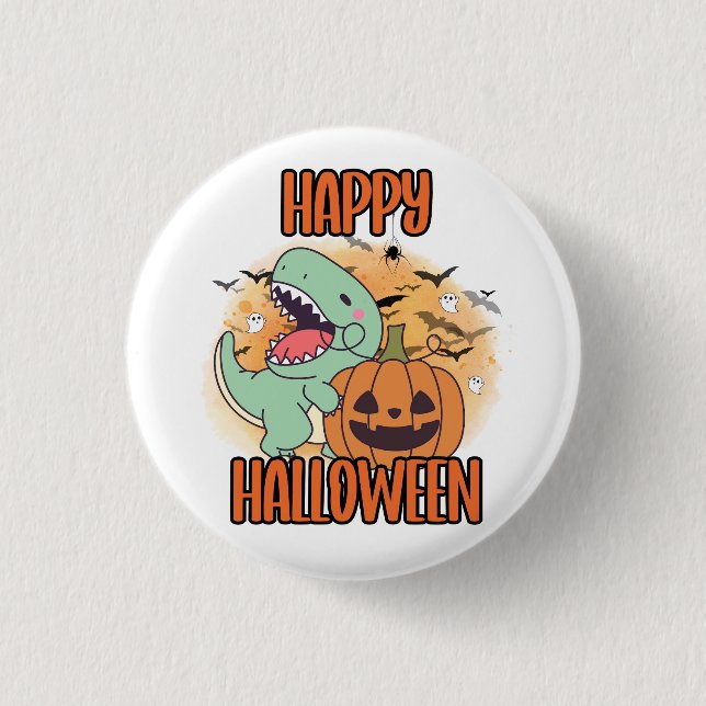 Bóton Redondo 2.54cm Feliz Halloween Dino Pin (Frente)