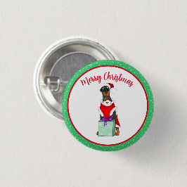 Bóton Redondo 2.54cm Feliz Natal Cachorro Doberman Fofo Vestido de Papa