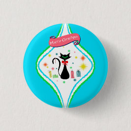 Bóton Redondo 2.54cm Feliz Natal Gato Siames Retro