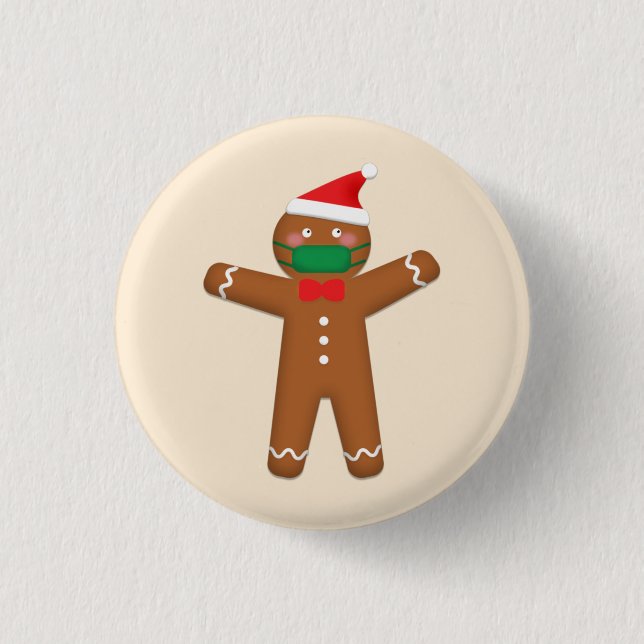 Bóton Redondo 2.54cm Feliz Natal Gingerpão Homem no Rosto 2020 (Frente)