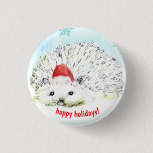 Bóton Redondo 2.54cm Feliz Natal Hedgehog Santa Hat Willife