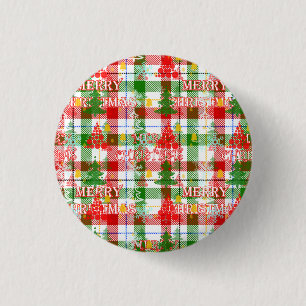 Bóton Redondo 2.54cm Feliz Natal Xadrez Decorativa Tartan