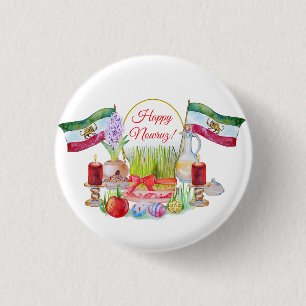 Bóton Redondo 2.54cm Feliz Norooz Haft Sin com Bandeiras do Leão e do S