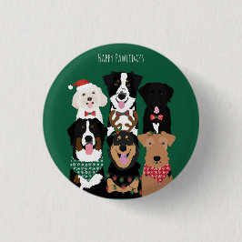 Bóton Redondo 2.54cm Feliz Pawlidays Cachorros de Natal Fofos