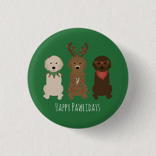 Bóton Redondo 2.54cm Feliz Pawlidays Luzes de Natal Goldendoodle