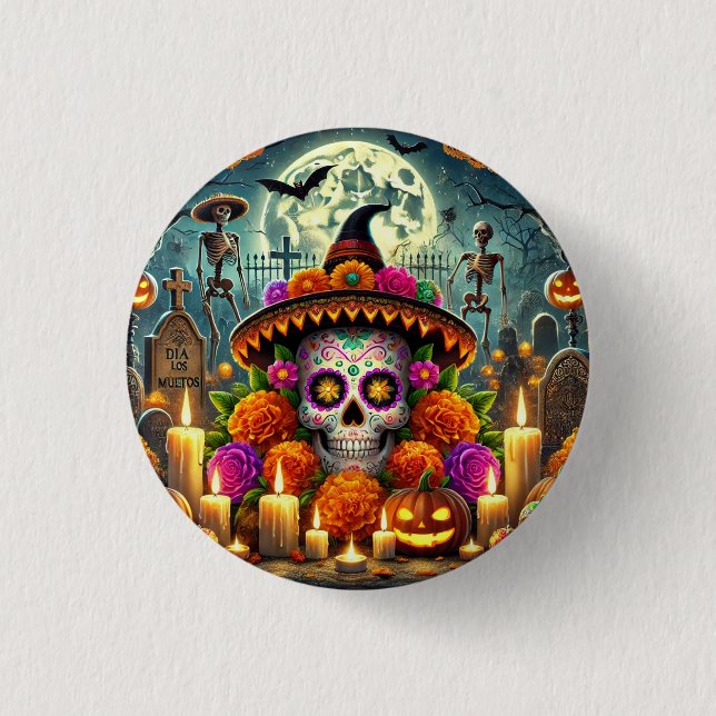 Bóton Redondo 2.54cm Felizes Pads de Rato Halloween  (Frente)