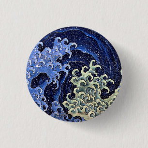 Bóton Redondo 2.54cm Feminine Wave Japonesa Katsushika Hokusai
