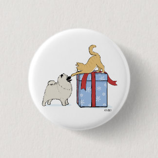 Bóton Redondo 2.54cm Feriado de Natal Cute Keeshond Puppy e Kitten