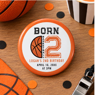 Bóton Redondo 2.54cm Festa de 2º Aniversário de Basquetebol Born 2 Ball