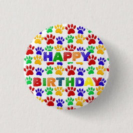 Bóton Redondo 2.54cm Festa de aniversário de Pet Simples e Colorido