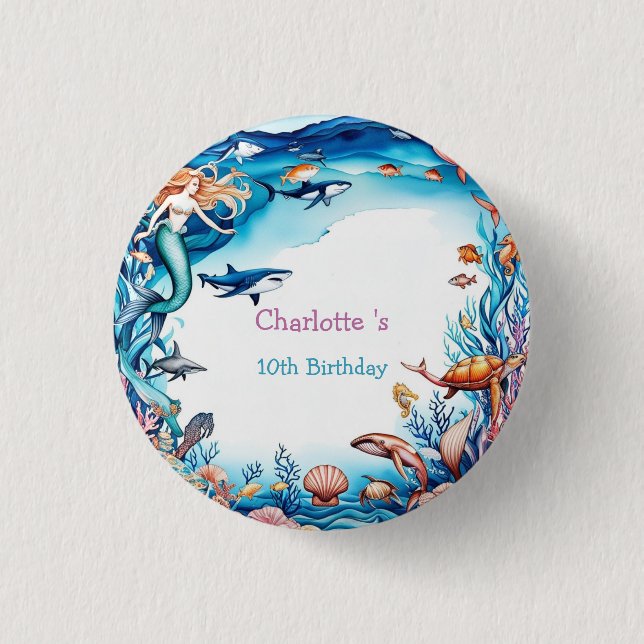 Bóton Redondo 2.54cm festa de aniversário do mar arco-íris da sereia (Frente)