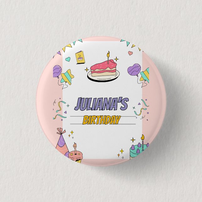Bóton Redondo 2.54cm Festa de aniversário Ilustrativa Colorida (Frente)