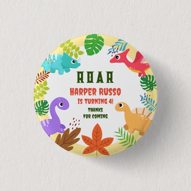 Bóton Redondo 2.54cm Festa de aniversário ruar de dinossauro (Frente)