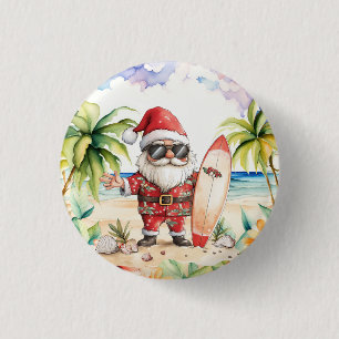 Bóton Redondo 2.54cm Festa de Natal na Praia com Surf e Papai Noel