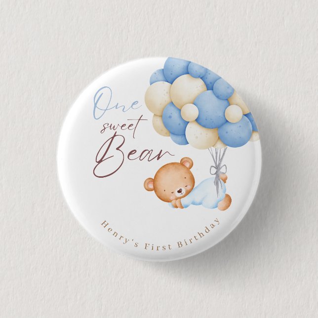 Bóton Redondo 2.54cm Festa de primeiro aniversario de Garoto de Aquarel (Frente)