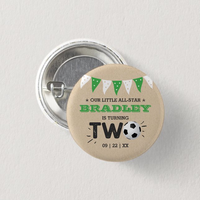 Bóton Redondo 2.54cm Festa de segundo aniversário de Bola de Futebol Al (Frente & Verso)