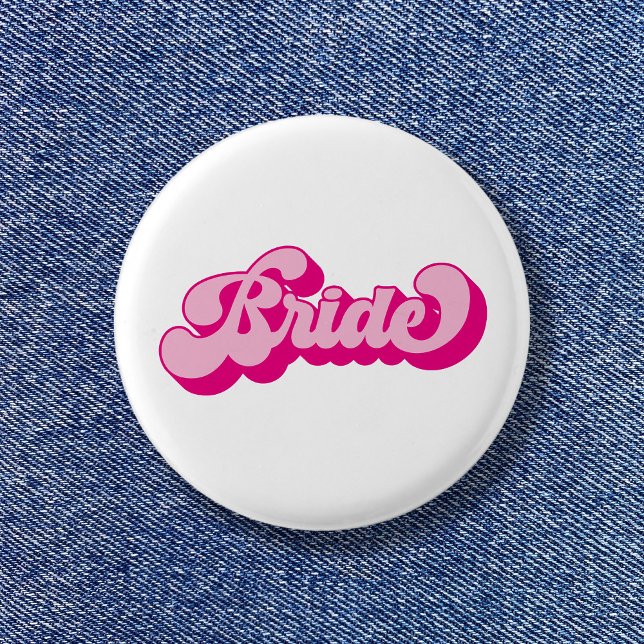 Bóton Redondo 2.54cm Festa de solteira rosa quente do estilo retro (Retro Style Hot Pink Bride Bachelorette Party Button)