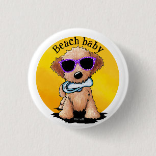 Bóton Redondo 2.54cm Filhote de Goldendoodle na Praia