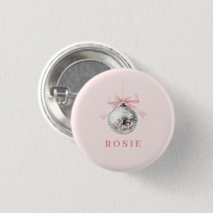 Bóton Redondo 2.54cm Fita Rosa da Bola do Disco Coquette Personalizada