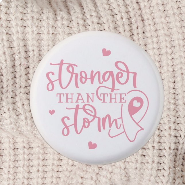 Bóton Redondo 2.54cm Fita Rosa do Câncer da Mama (Stronger than the storm breast cancer awareness and support pin.)