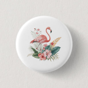 Bóton Redondo 2.54cm Flamingo Com Flores
