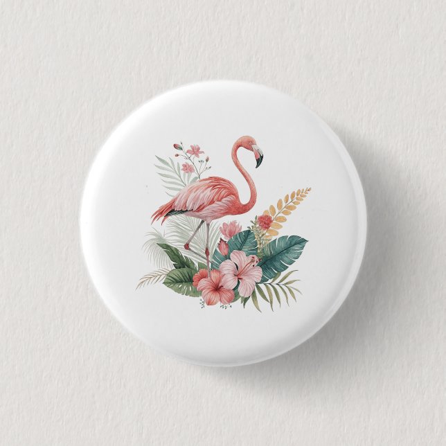 Bóton Redondo 2.54cm Flamingo Com Flores (Frente)