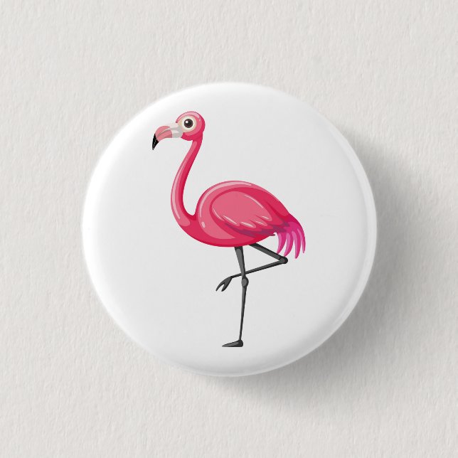 Bóton Redondo 2.54cm Flamingo Rosa em Estilo Cartoon (Frente)