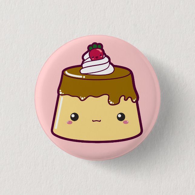 Bóton Redondo 2.54cm Flan bonito com morango & creme (Frente)
