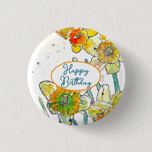 Bóton Redondo 2.54cm Flor Daffodil Daffodils Amarelo