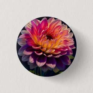 Bóton Redondo 2.54cm Flor de Laranja Quente e Dália Rosa