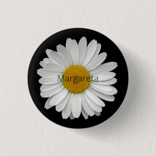 Bóton Redondo 2.54cm Flor de margarida branca simples no botão preto