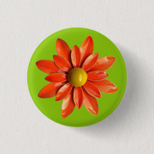 Bóton Redondo 2.54cm Flor de Margarida Laranja - Jardim de Verão Floral