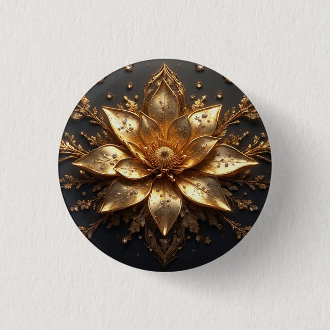 Bóton Redondo 2.54cm Flor de Ouro Luxuosa (Frente)