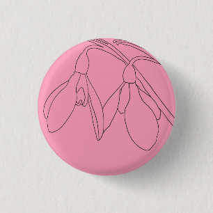Bóton Redondo 2.54cm Flor de snowdrop rosa e preto