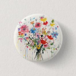 Bóton Redondo 2.54cm Flor floral caprichosa, crachá, alfinete, botão